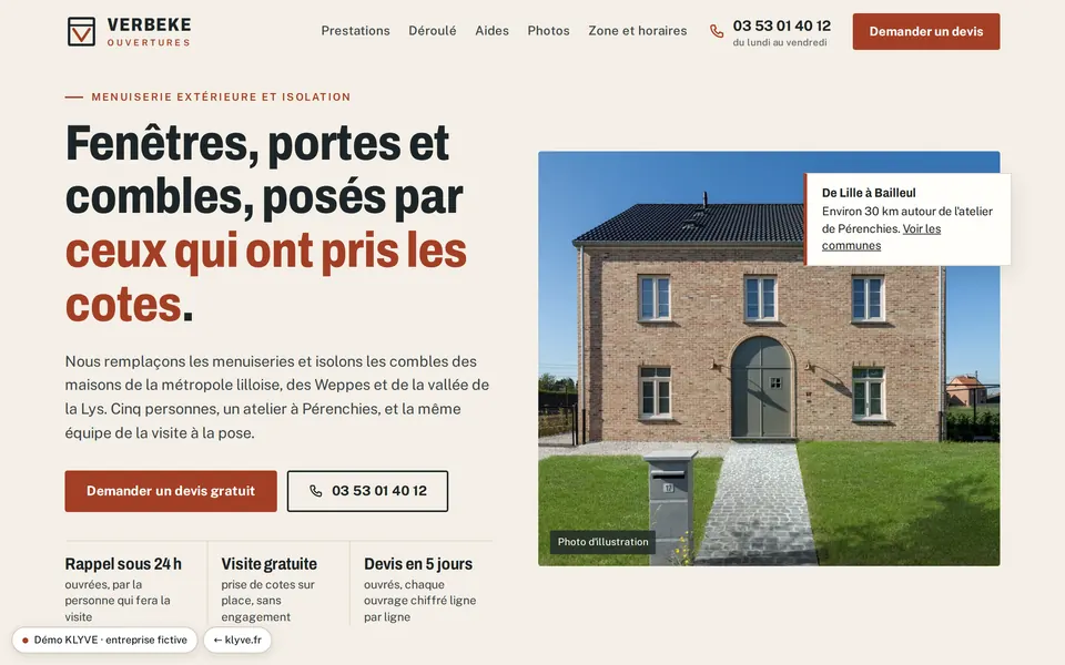 Verbeke Ouvertures : le site vitrine de la menuiserie